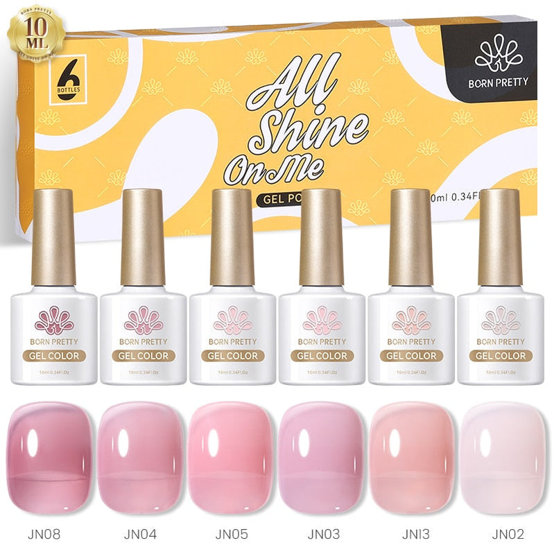 BORN PRETTY 6 Bottles 10ml Jelly Transparent Nail Gel Pink Nude Color Soak Off Gel Nail Polish for Manicure Jelly Set1