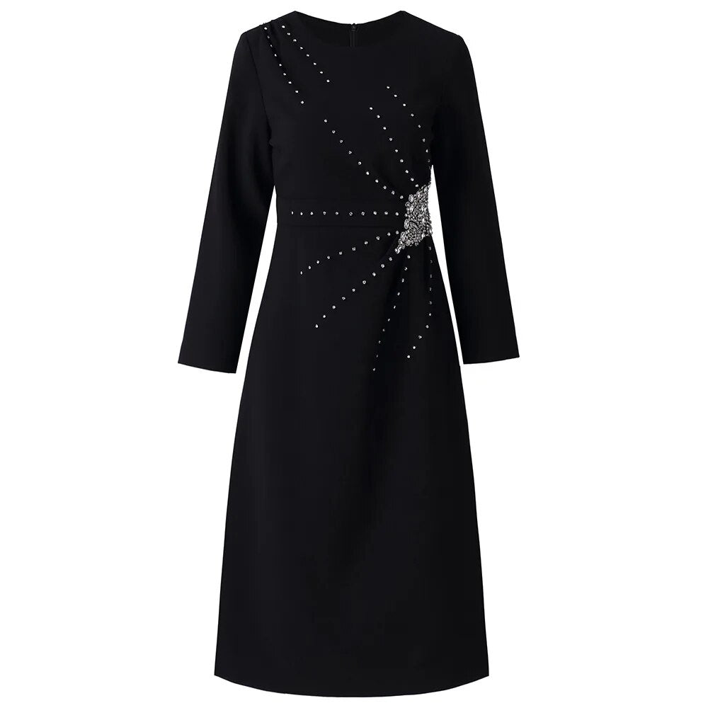 Autumn Luxury Diamonds Party Formal Occasion Dresses for Women Elegant Christmas Red Cocktail Vestidos Fiesta Robe black