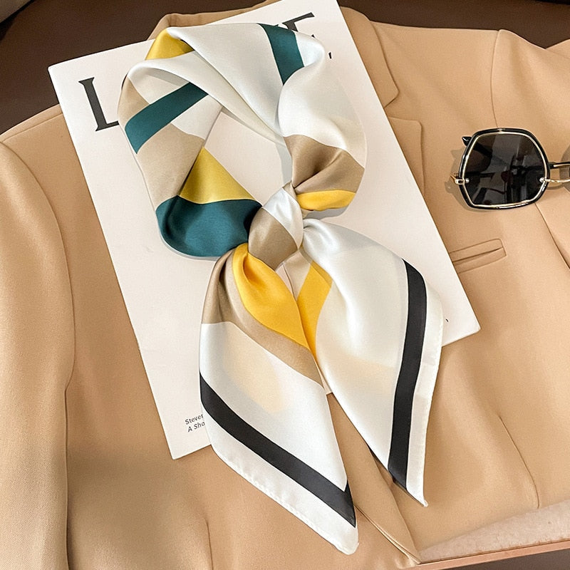 Luxury Silk Shawl Square Scarf for Women Satin Hijab Fashion Wraps Neckerchief Female Hair Bands Ribbon Headband Bandana W-77-6 70x70