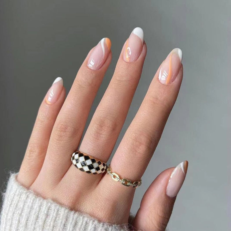 24Pcs/Box White French Fake Nails Press on Long XL Length Rhinestone Design False Nails Full Cover Acrylic Nail Tips JZJP-JP1350