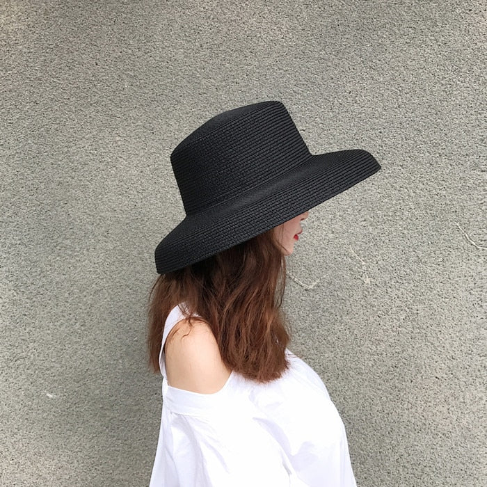 Summer hat new female sun hat folding beach hat big brim travel sunscreen Hepburn wind sun hat travel 19 Spain 55-58CM