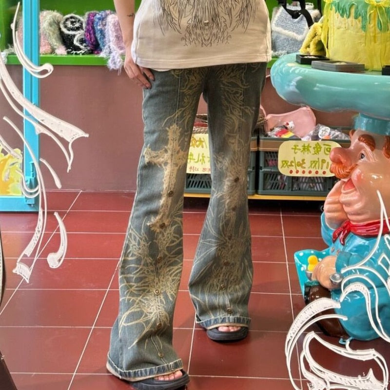 Y2K Vintage Women Korean Casual Streetwear Oversize Cargo Aesthetic Straight Trousers Wide Leg Jeans Grunge Denim Pants Clothes