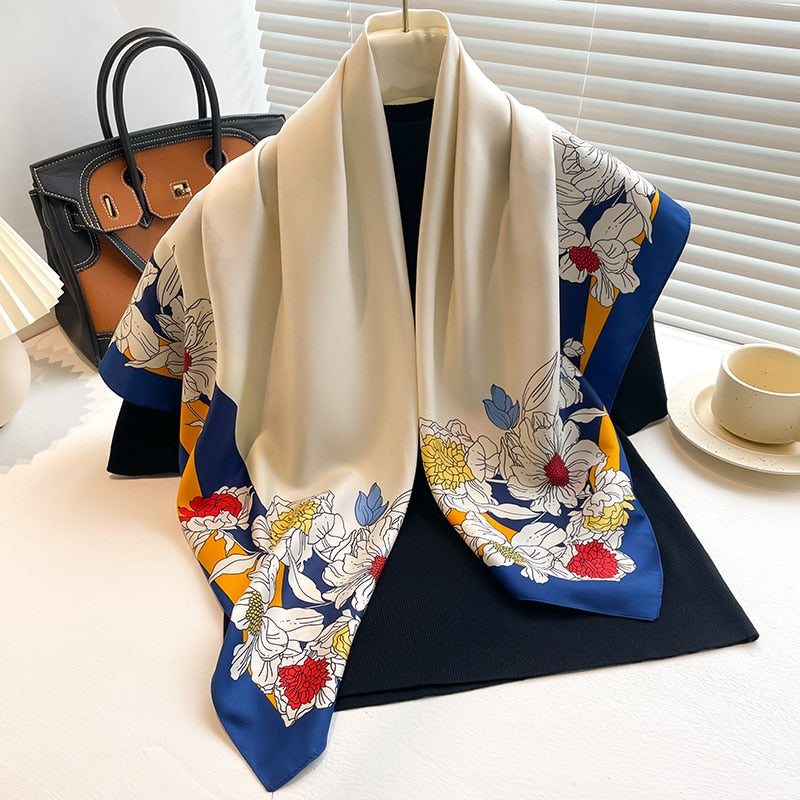 Fashion Print Printing Twill Silk Square Scarf for Women Hijab Muslim Headband Bandana Summer Shawl Beach Stoles Echarpe FN139-2