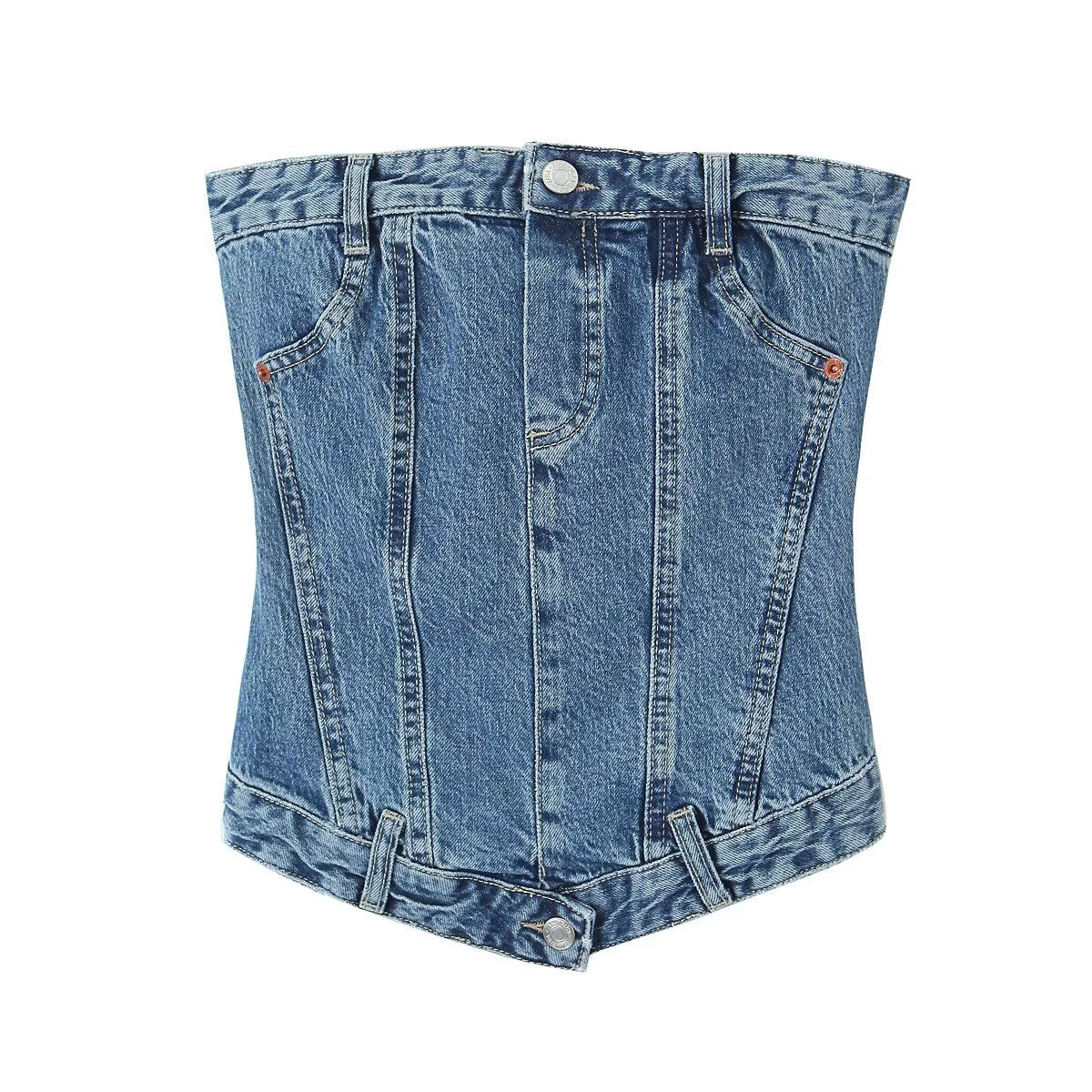 Traf Women's Corset Crop Top Y2k Streetwear Summer Women's Clothing - Vitage Denim Croo Top Women Vest 2023 Style 5