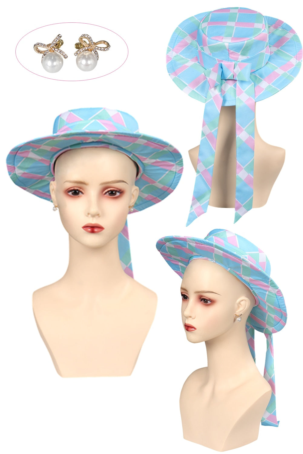 Margot Cosplay Kawaii Pink Plaid Dress Women Costume Movie Barbei Roleplay Fantasia Halloween Party Clothes For Disguise