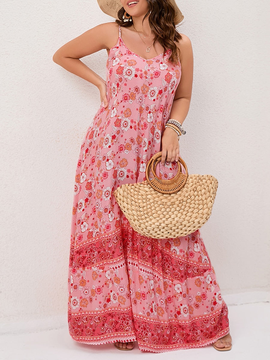 Finjani Women's Dress Plus Size Cami Dresses Summer Backless Maxi Dress Floral Print Formal Party Dresses 2023
