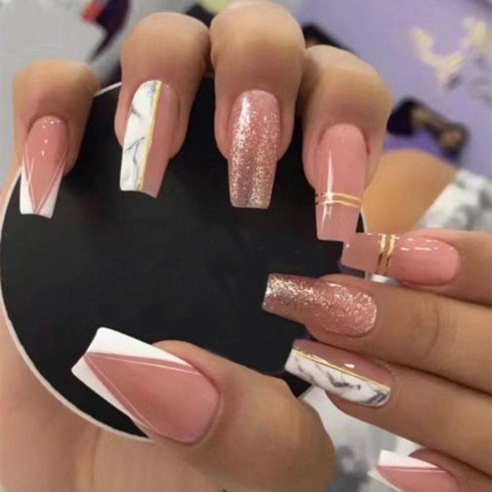 Fake Nails Press On False Nail Advanced Nail Art Wearable French With Rhinestone Glitter Designs Designs Nail Tips DIY Tools