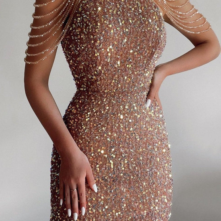 Summer New In Fashion Women's Dress Sequined Luxury Party Short Dresses Chic and Elegant Sexy Crystal Tassel Evening Dress