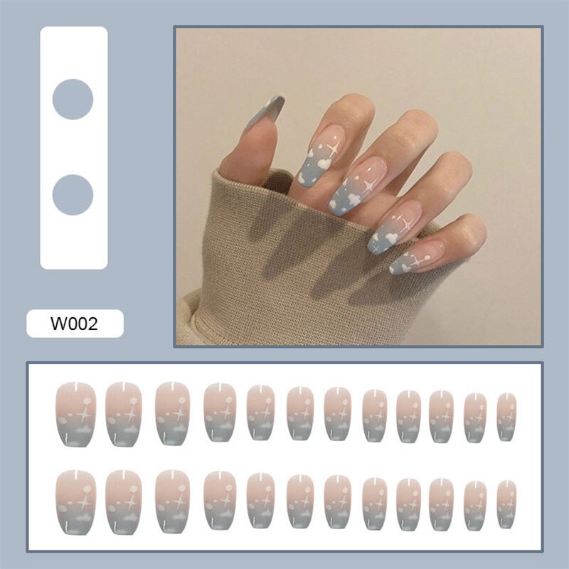 24Pcs/Box White French Fake Nails Press on Long XL Length Rhinestone Design False Nails Full Cover Acrylic Nail Tips