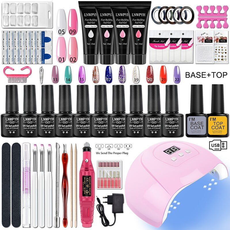 Nail Kit 54/36W UV LED Nail Lamp Dryer 10/4 Colors UV Gel Nail Polish Kit Manicure Art Tools Set Top Base Nail Drill Machine set S106-X4-(13-22)