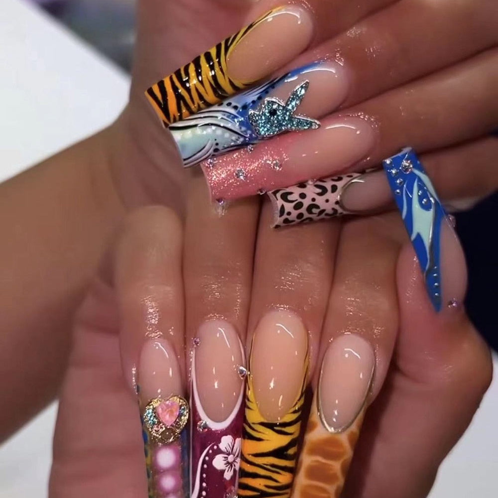 41Style Diamond Stiletto Coffin Long Nail Europe America Handwork Customization Cosplay Party Full Cover Fake Nails Woman Gift 36