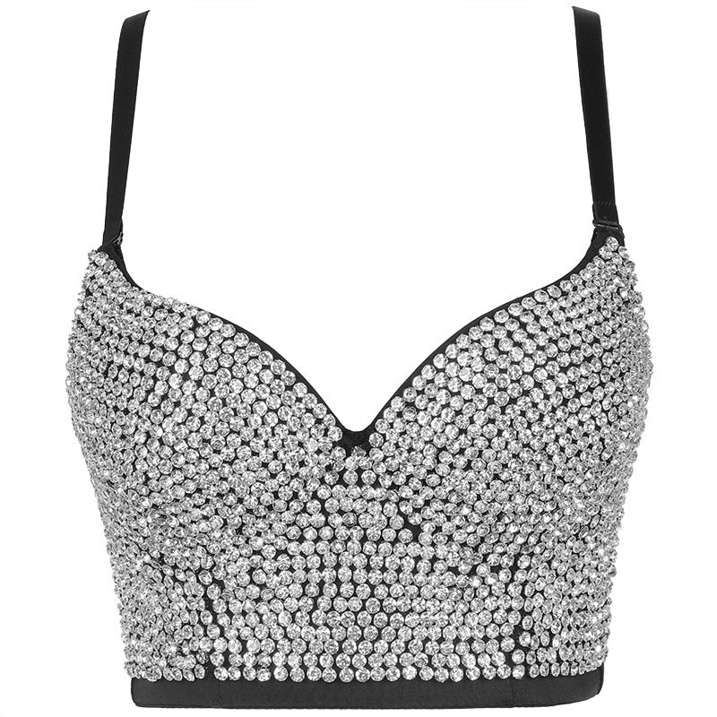 Women Tank Tops Luxury Sequined Rhinestone Pearl Wedding Push Up Bra Woman Clothes Camis Stage Ladies Crop Top Corset y2k Blusas