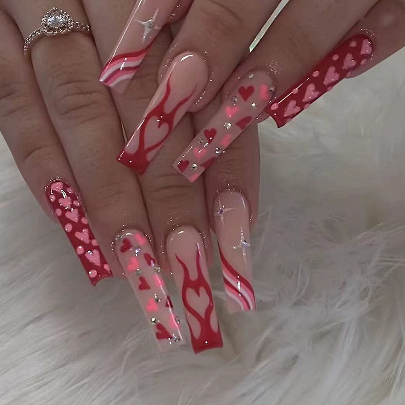 Fake Nails Heart Pattern Full Cover Fake Nails DIY Glue Press On Nails Nail Supplies For Professionals