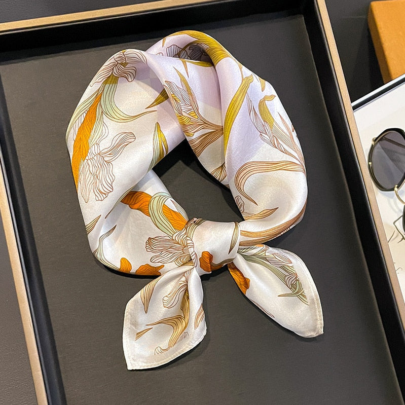 53cm Real Silk Nature Scarf Women Neckerchief Foulard Bandana Small Hairbands Fashion Floral Neck Ties for Office Lady New ZS-278-1 53x53cm