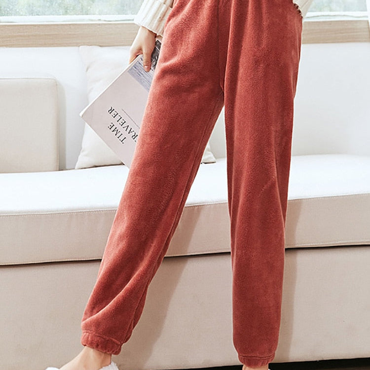 HELIAR Women Warm 2 Piece Sets Thicken Velvet Ribbed Fleece Set Pullover And Pants Casual Pajama Sets Women Autumn Winter WINE PANTS2 Fit For 40-75KG