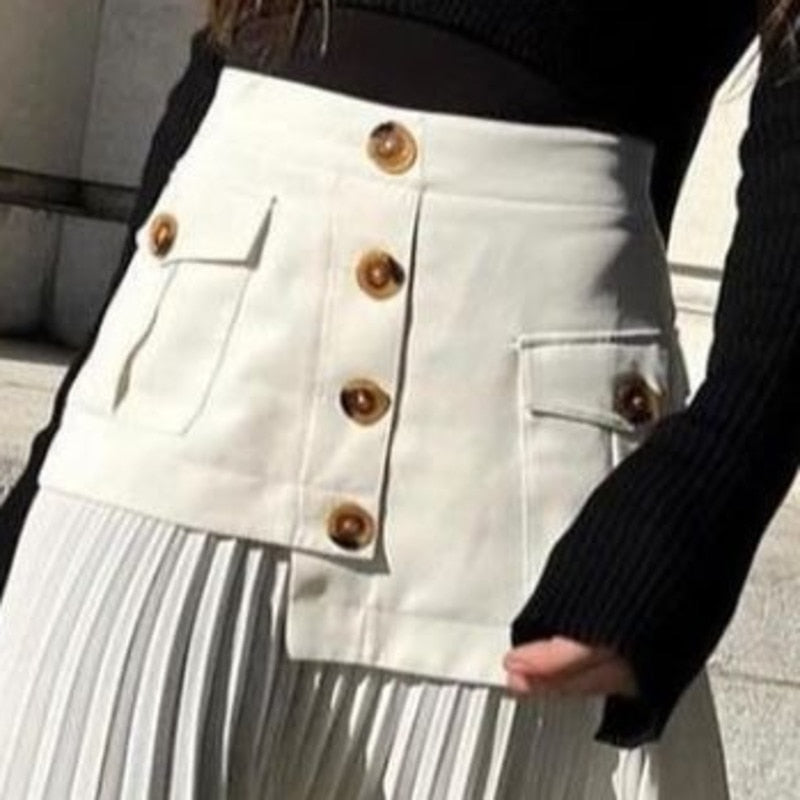 Fashion Women's Skirt High Waist Spliced Single Breasted Pleated Irregular Solid Color Long Skirts Spring 2023 New 17A6142