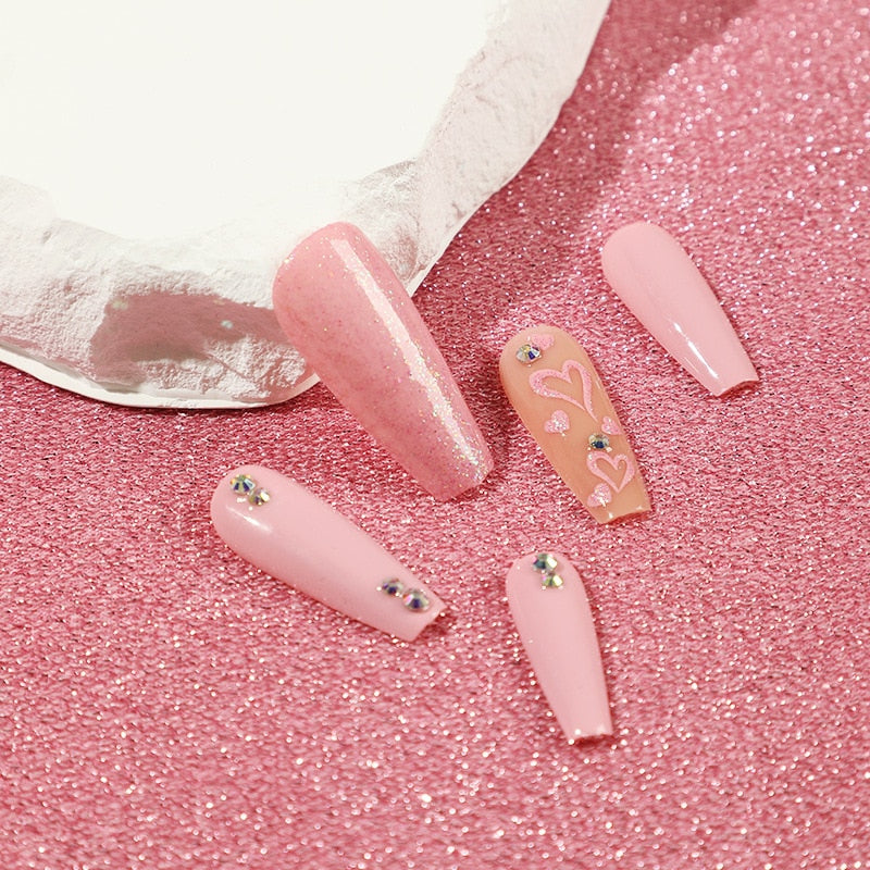 Fake Nails Heart Pattern Full Cover Fake Nails DIY Glue Press On Nails Nail Supplies For Professionals