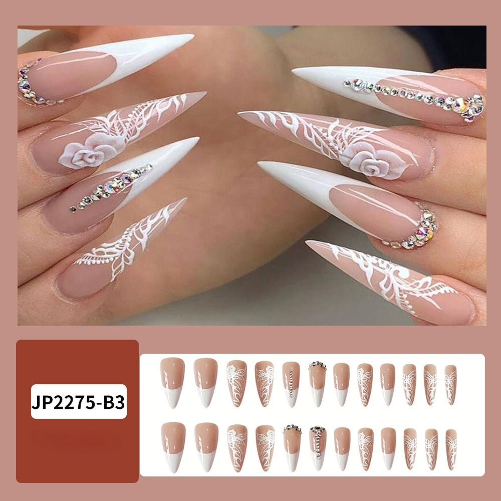 Sea Wave Carp Japanese Style Doodle False Nails Detachable Nude Pink Long Coffin Fake Nails with Glue Full Cover Press on Nails