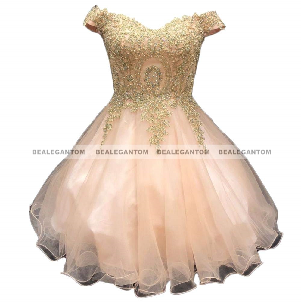 Bealegantom A Line Lace Off Shoulder Short Homecoming Dresse Appliques Crystal Beaded Mini Formal Prom Graudation Party Gowns