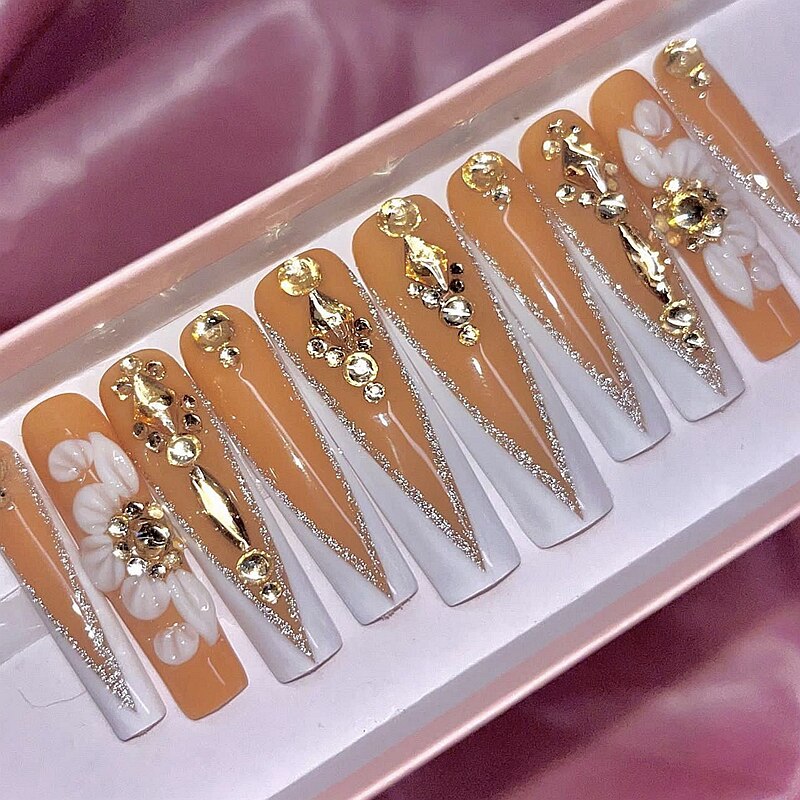 Handmade Luxury 3XL Full Cover False Nail Tips Glittery Rhinestone Press On Nails Y2K Reusable XXL XL Long Fake Nail With Glue