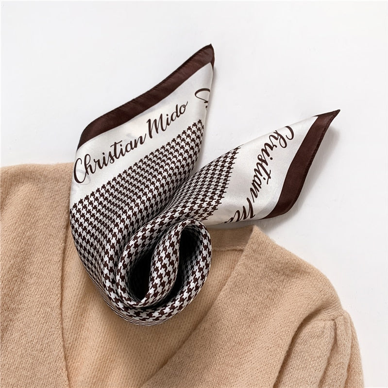 Fashion Designer Print 100% Natural Silk Square Scarves Women Hairband Neck Foulard Female Small Kerchief Bandana New FZ100-1 53cm real silk