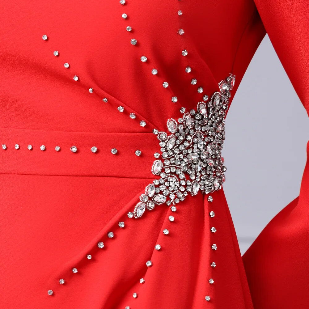 Autumn Luxury Diamonds Party Formal Occasion Dresses for Women Elegant Christmas Red Cocktail Vestidos Fiesta Robe