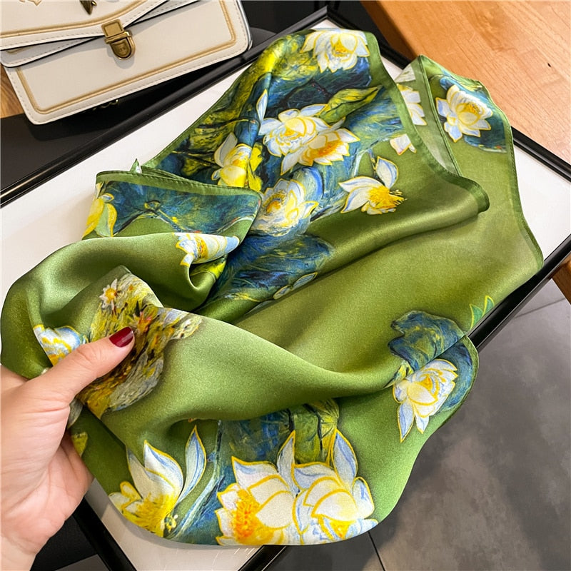 Fashion Designer Print 100% Natural Silk Square Scarves Women Hairband Neck Foulard Female Small Kerchief Bandana New FZ182-1 53cm real silk