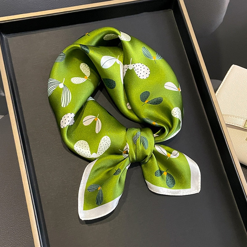 53cm Real Silk Nature Scarf Women Neckerchief Foulard Bandana Small Hairbands Fashion Floral Neck Ties for Office Lady New ZS-274-1 53x53cm