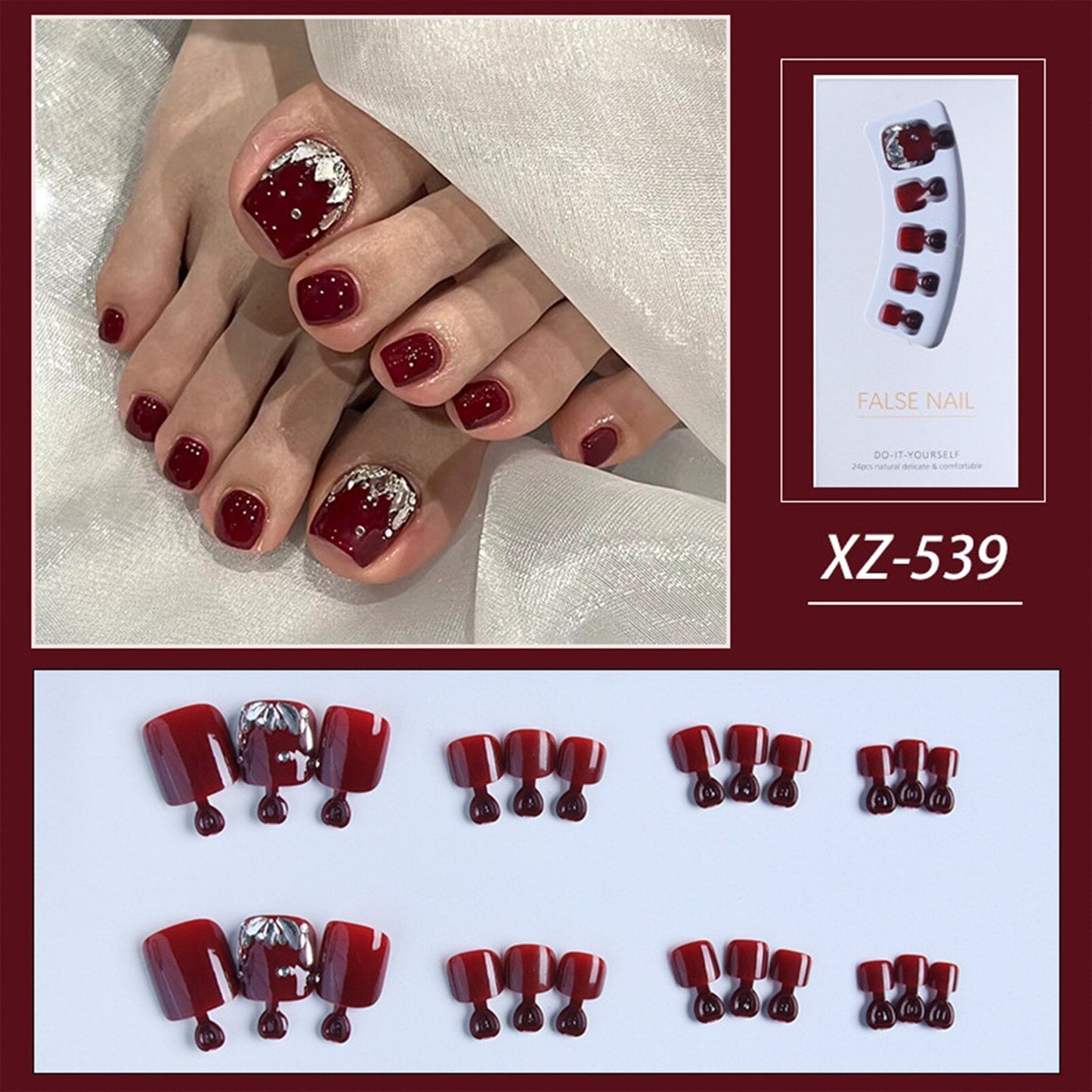 Summer Gold Full Diamond Feet Nails Press On Fake Glitter Toe Nail Stickers Full Cover Toe Nail Tips False Foot Nails