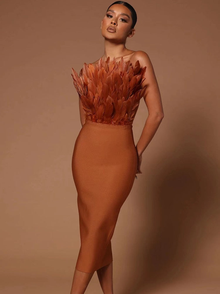 Sexy Feather Bandage Dress Vestidos Para Mujer Wedding Birthday Party Night Cocktail Club Dresses