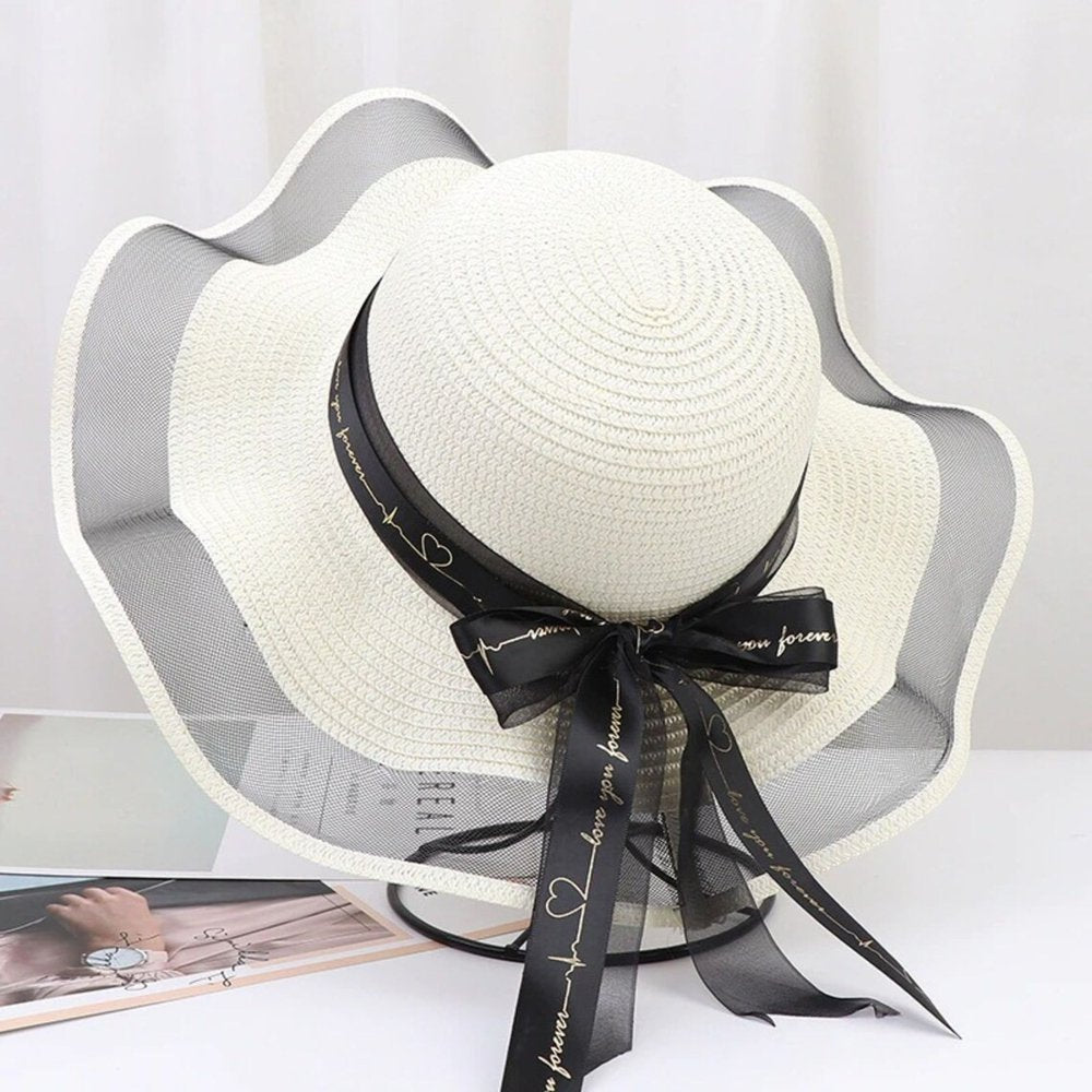Women`s White Foldable Straw Sun Visor with Wide Brim Ideal for Outdoor Activities and Beach Picnics Default Title