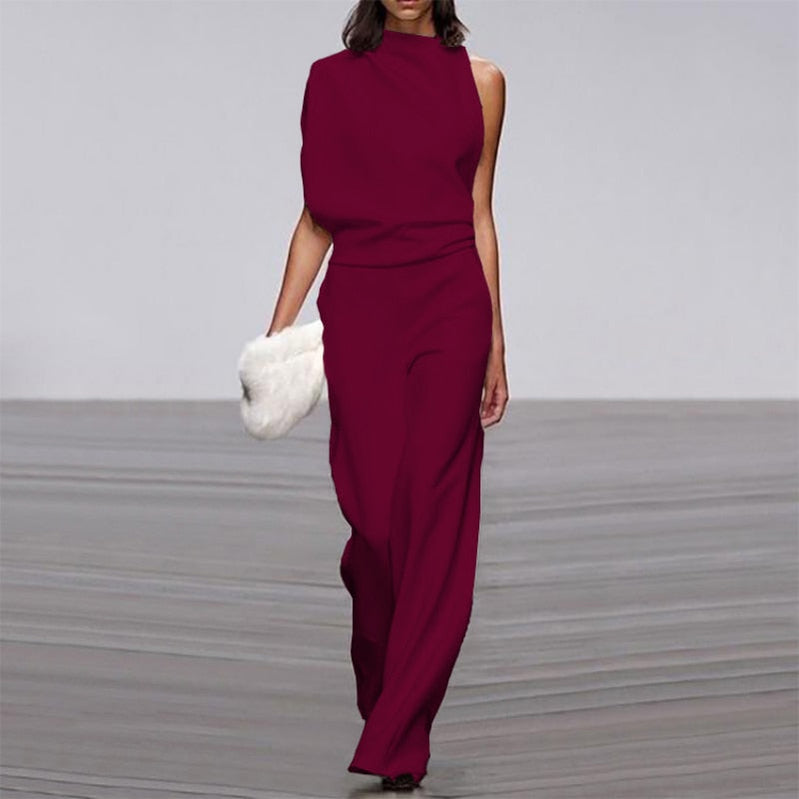 Solid Color One Shoulder Women's Pants Summer New Sleeveless Stacked Neck Jumpsuits Women Bodysuit Clothes Streetwear