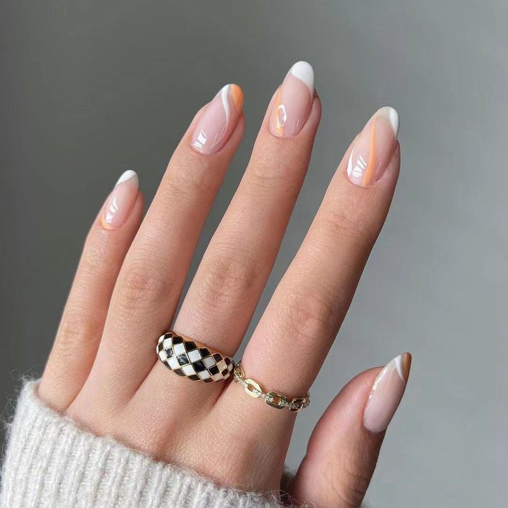24Pcs/Set Fake Nails With Glue Full Cover Nail Tips Press On Med Nails DIY Manicure Oval Head False Nails Pink Almond Artificial