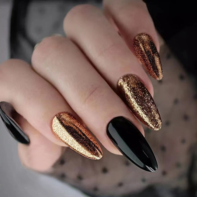 24pcs/set Long Stiletto Fake Nails Punk Snake Pattern Black White Matte False Nails Artificial Full Nail Tips Manicure Tools