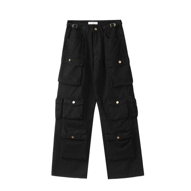 Pocket Solid Color Overalls Jeans Women's Y2K Street Retro Loose Wide-Leg Overalls Couple Casual Joker Mopping Jeans Pants Women 1 3