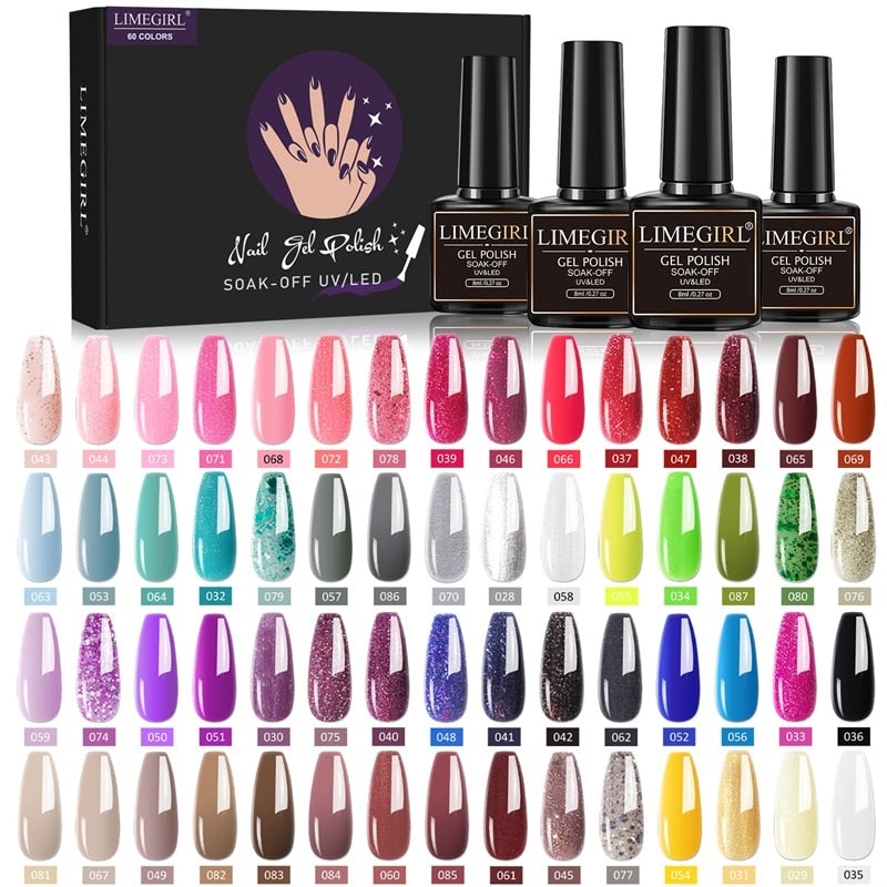 Limegirl Gel Nail Polish Set Kit Pink Glitter Popular Spring 60/40/24 Colors Semi Permanent UV Led Gel Varnish Soak Off Nail