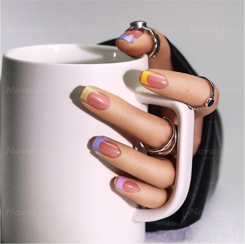 Navolution 24Pcs/Set DIY Manicure Wearable Fake Nails press on Detachable Finished Fingernails Ballet Square Head Almond Short