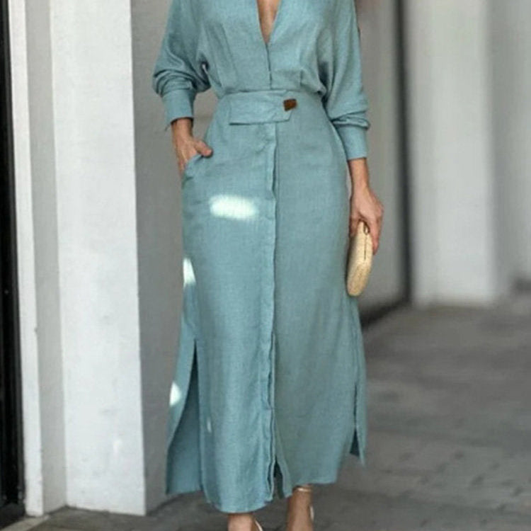 Fashion Dress for Women Luxury Elegant Solid Color Evening Dresses 2023 Party Slip Pockets Chic Promotion Long Sleeve Clothes