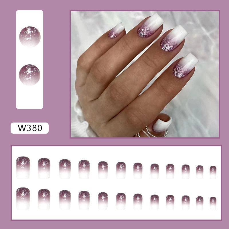 Reusable Adhesive Nail Short False Nails Press On Nails Tips Nails Fake Manicure With Glue Decorated False Nails