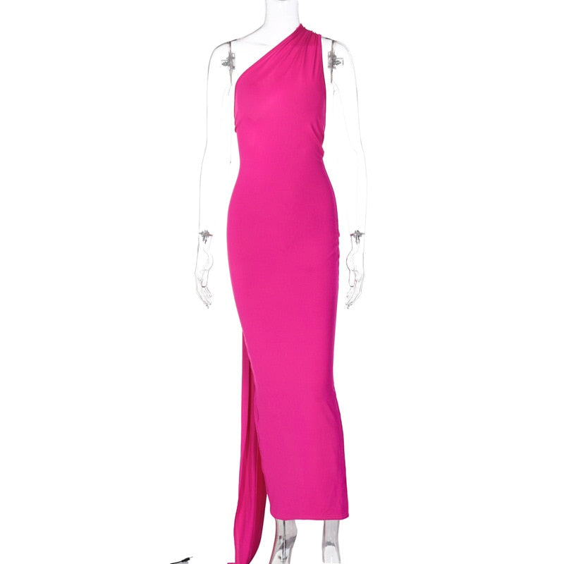 One Shoulder Backless Adjustable Scarf Loop Ruched Sexy Maxi Dress 2023 Women Elegant Y2K Vintage Dress Fashion Summer Robe Size