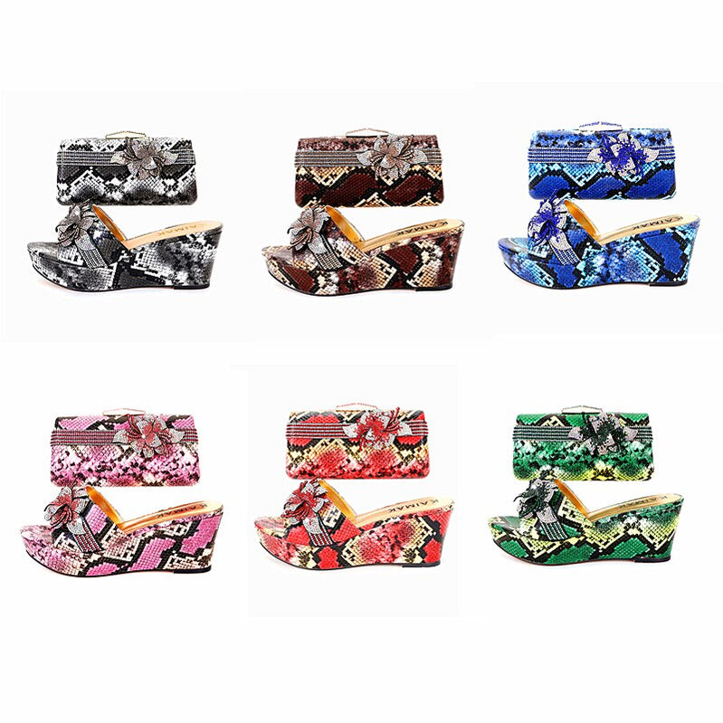 Italian Design Shoe Bag Set Women Summer Thick Bottom -Suitable for Wedding Party Size 37 to Size 44