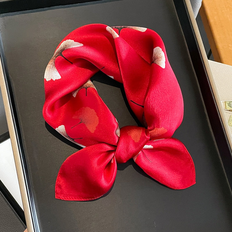 53cm Real Silk Nature Scarf Women Neckerchief Foulard Bandana Small Hairbands Fashion Floral Neck Ties for Office Lady New ZS-315 53x53cm