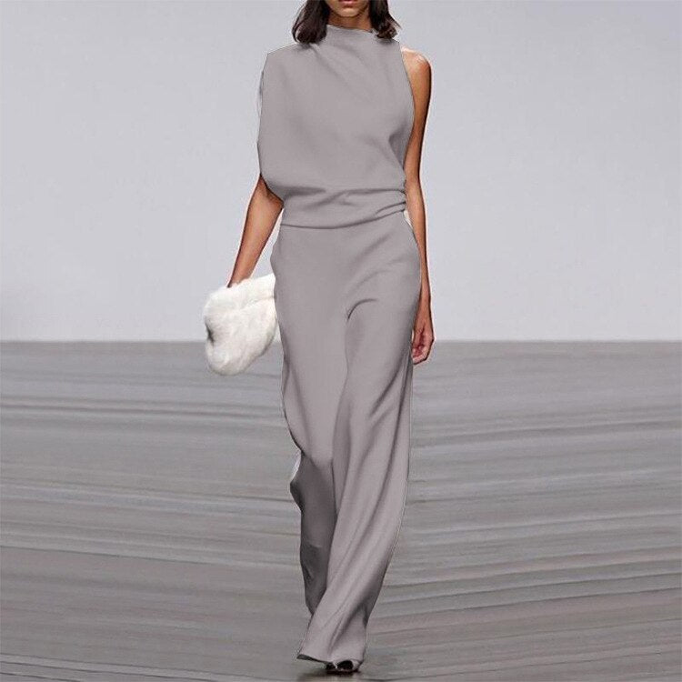 Solid Color One Shoulder Women's Pants Summer New Sleeveless Stacked Neck Jumpsuits Women Bodysuit Clothes Streetwear 12