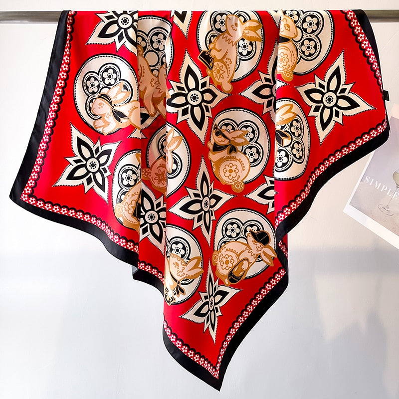 Fashion Print Printing Twill Silk Square Scarf for Women Hijab Muslim Headband Bandana Summer Shawl Beach Stoles Echarpe FN130-3