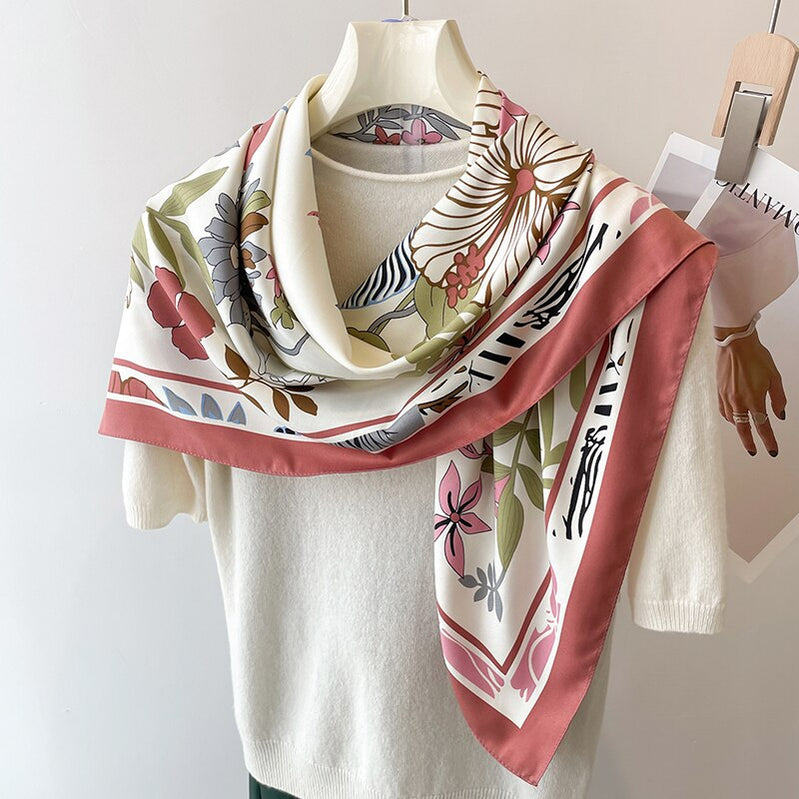 Fashion Print Printing Twill Silk Square Scarf for Women Hijab Muslim Headband Bandana Summer Shawl Beach Stoles Echarpe FN101-2