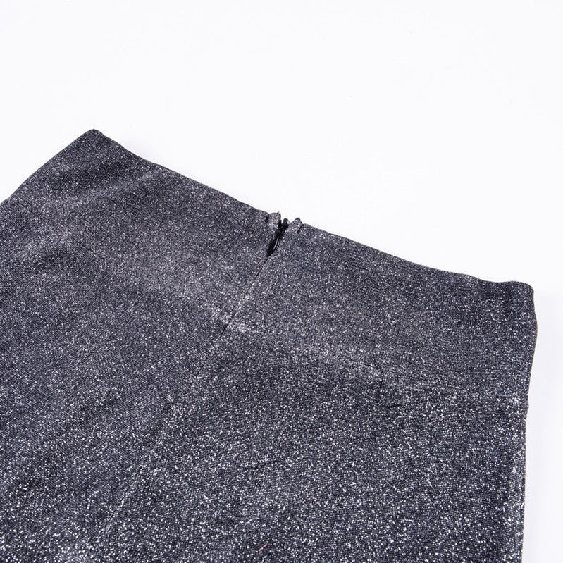 High Waisted Glitter Pants Fall Winter Outfit Women Silver Sparkly Flare Sequined Trousers Party Night Clubwear