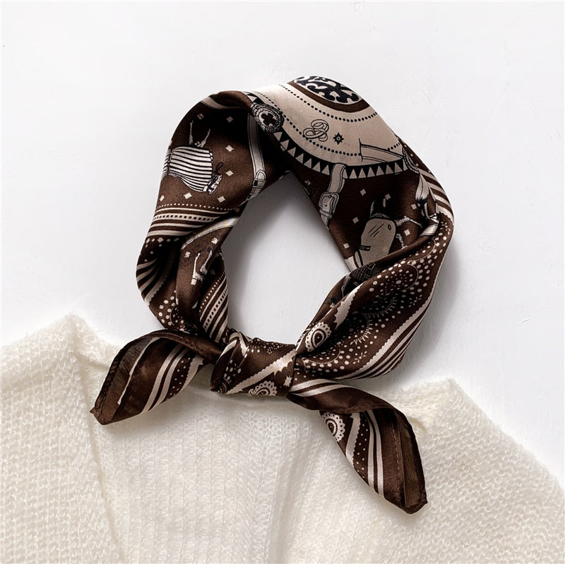 Fashion Designer Print 100% Natural Silk Square Scarves Women Hairband Neck Foulard Female Small Kerchief Bandana New FZ94-4 53cm real silk