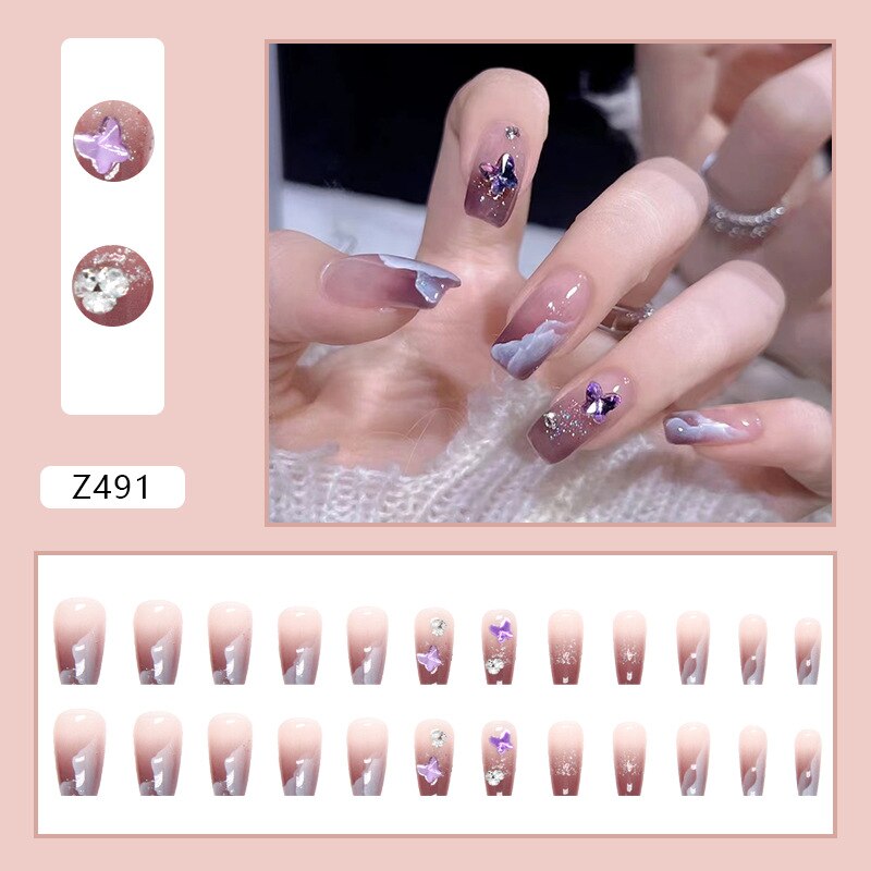 24Pcs/Box Sweet Short Round/Square Head False Nail Art Full Cover Detachable Artificial Fake Nails Ballerina Press on Nails Tips Z491