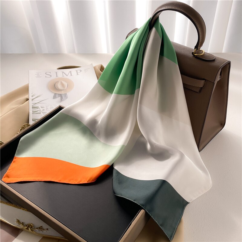 Fashion Hair Scarf for Women Decor Headband Ribbon Satin Silk Square Scarves Lady Wrist Wrap Shawls Design Bandana Foulard FJ705-3