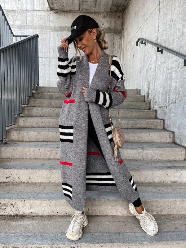 Autumn Knitting Oversize Women's Long Coat Black Long Sleeve Cardigan Loose Coats Female New Casual Trendy Ladies Clothes gray